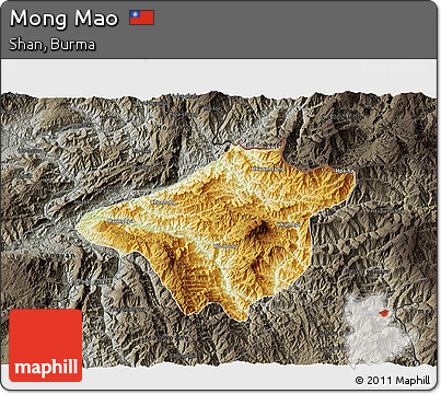 Physical 3D Map of Mong Mao, darken, semi-desaturated