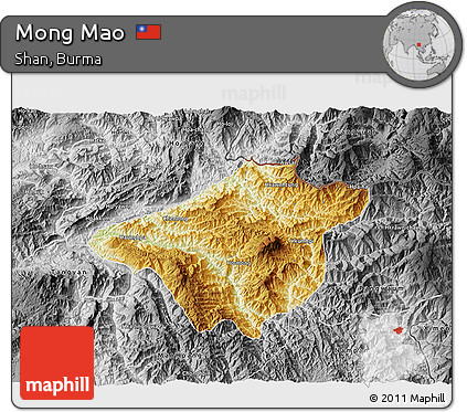 Physical 3D Map of Mong Mao, desaturated