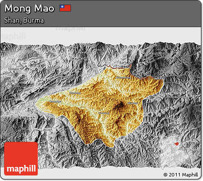 Physical 3D Map of Mong Mao, desaturated