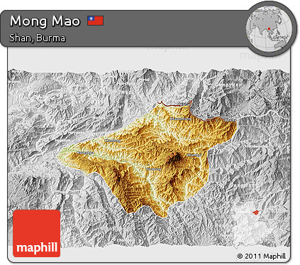 Physical 3D Map of Mong Mao, lighten, desaturated