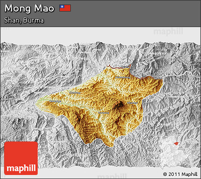 Physical 3D Map of Mong Mao, lighten, desaturated