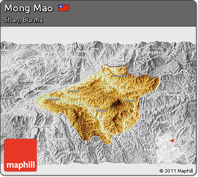 Physical 3D Map of Mong Mao, lighten, desaturated