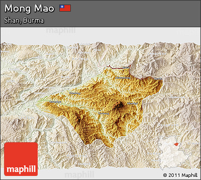 Physical 3D Map of Mong Mao, lighten