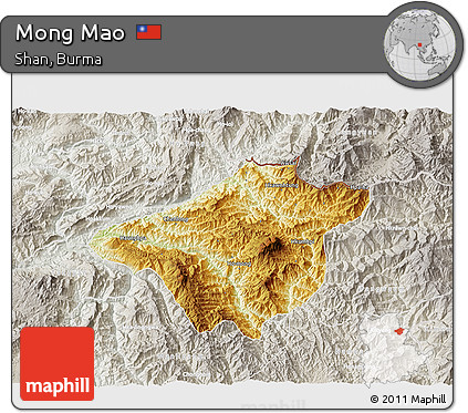 Physical 3D Map of Mong Mao, lighten, semi-desaturated