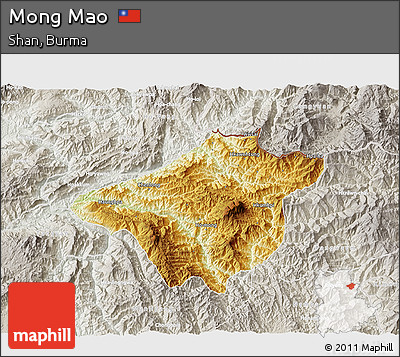 Physical 3D Map of Mong Mao, lighten, semi-desaturated