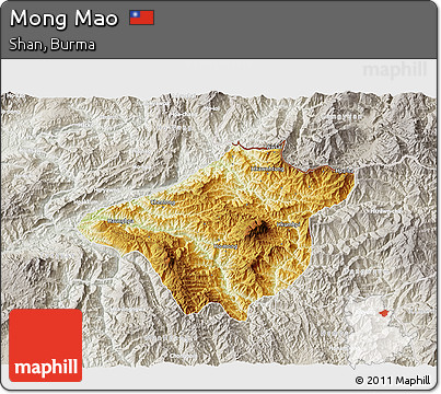 Physical 3D Map of Mong Mao, lighten, semi-desaturated