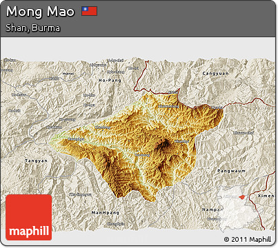Physical 3D Map of Mong Mao, shaded relief outside