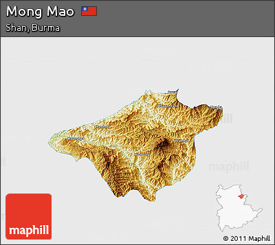 Physical 3D Map of Mong Mao, single color outside