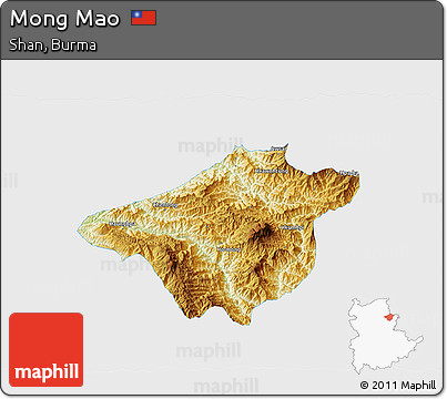 Physical 3D Map of Mong Mao, single color outside
