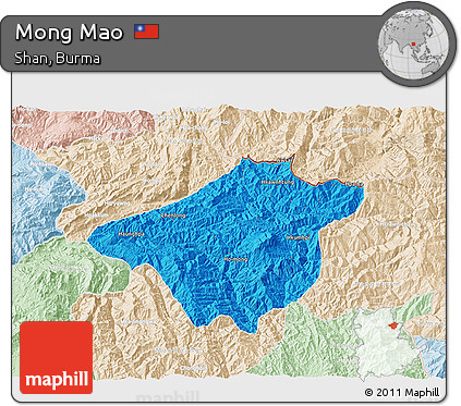 Political 3D Map of Mong Mao, lighten