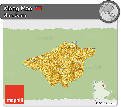 Savanna Style 3D Map of Mong Mao, single color outside