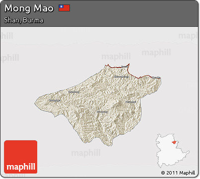 Shaded Relief 3D Map of Mong Mao, cropped outside