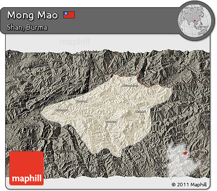 Shaded Relief 3D Map of Mong Mao, darken