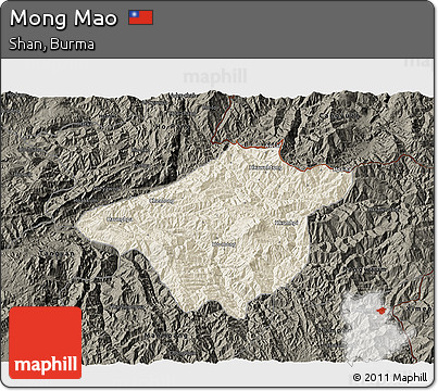 Shaded Relief 3D Map of Mong Mao, darken
