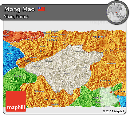 Shaded Relief 3D Map of Mong Mao, political outside