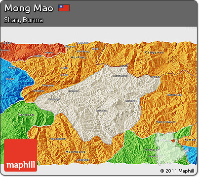 Shaded Relief 3D Map of Mong Mao, political outside