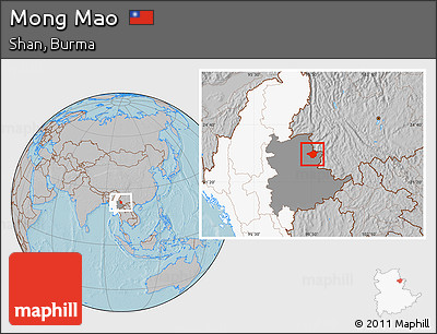 Gray Location Map of Mong Mao, highlighted country, highlighted parent region, hill shading