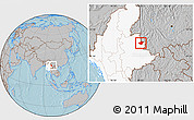 Gray Location Map of Mong Mao, highlighted country, hill shading