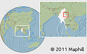 Savanna Style Location Map of Mong Mao, highlighted country, within the entire country, hill shading