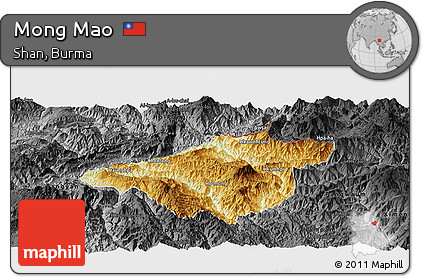 Physical Panoramic Map of Mong Mao, darken, desaturated