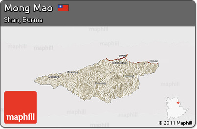 Shaded Relief Panoramic Map of Mong Mao, cropped outside