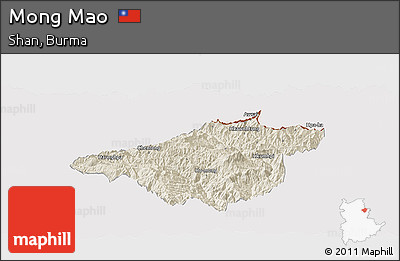 Shaded Relief Panoramic Map of Mong Mao, cropped outside
