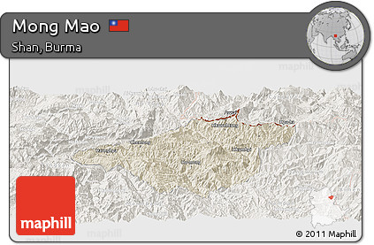 Shaded Relief Panoramic Map of Mong Mao, lighten