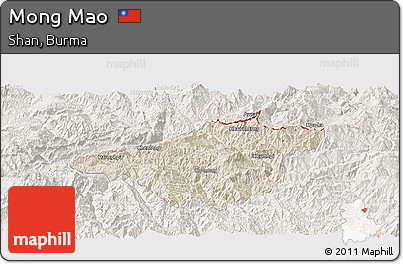 Shaded Relief Panoramic Map of Mong Mao, lighten