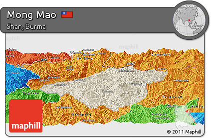Shaded Relief Panoramic Map of Mong Mao, political outside