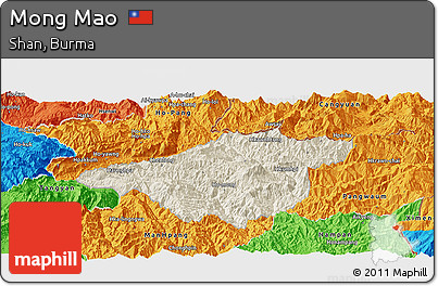 Shaded Relief Panoramic Map of Mong Mao, political outside
