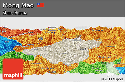 Shaded Relief Panoramic Map of Mong Mao, political outside
