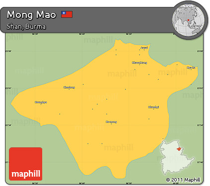 Savanna Style Simple Map of Mong Mao, single color outside