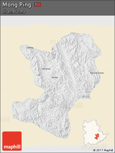 Classic Style 3D Map of Mong Ping, single color outside