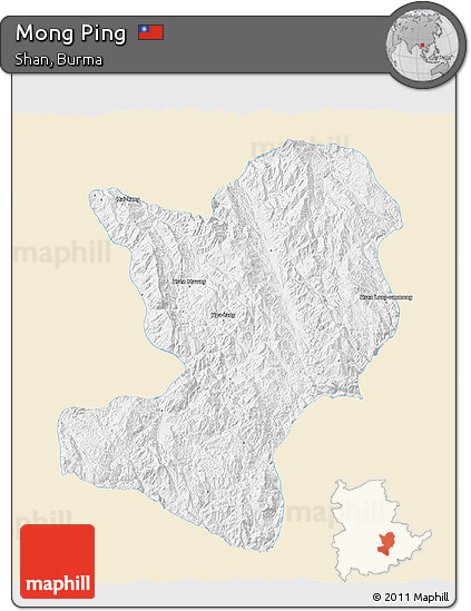 Classic Style 3D Map of Mong Ping, single color outside