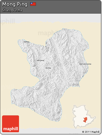 Classic Style 3D Map of Mong Ping, single color outside