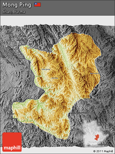 Physical 3D Map of Mong Ping, darken, desaturated