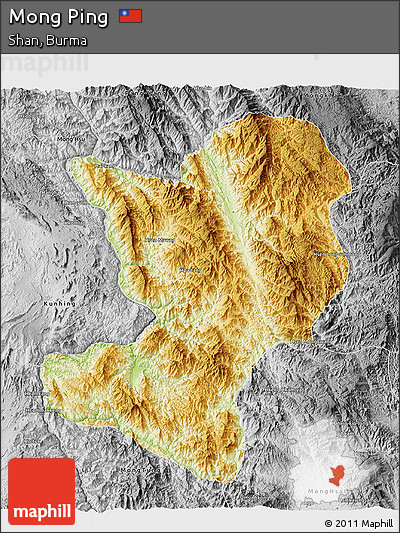 Physical 3D Map of Mong Ping, desaturated