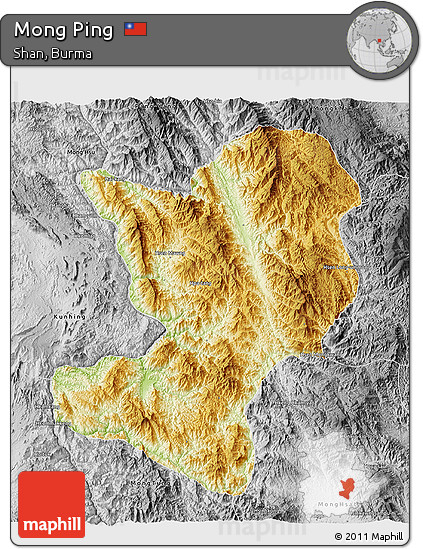 Physical 3D Map of Mong Ping, desaturated