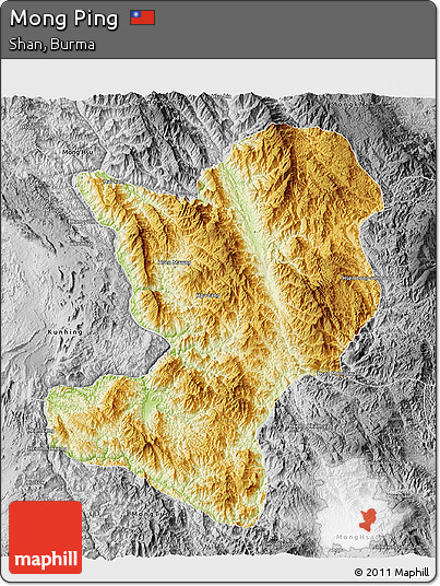 Physical 3D Map of Mong Ping, desaturated