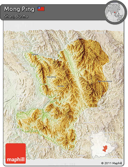 Physical 3D Map of Mong Ping, lighten