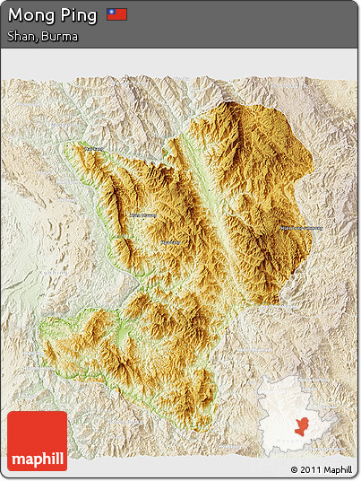 Physical 3D Map of Mong Ping, lighten