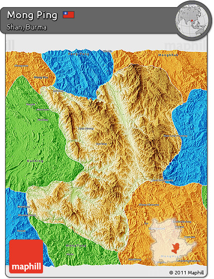 Physical 3D Map of Mong Ping, political outside
