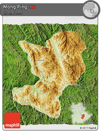 Physical 3D Map of Mong Ping, satellite outside