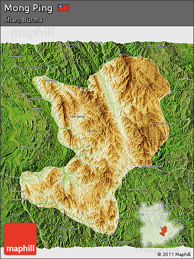 Physical 3D Map of Mong Ping, satellite outside
