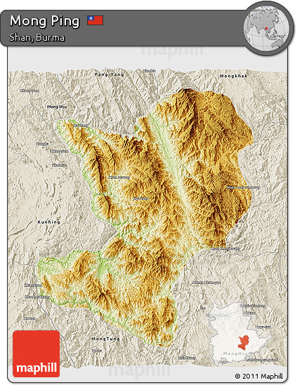 Physical 3D Map of Mong Ping, shaded relief outside