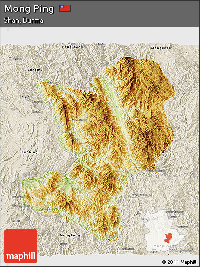 Physical 3D Map of Mong Ping, shaded relief outside