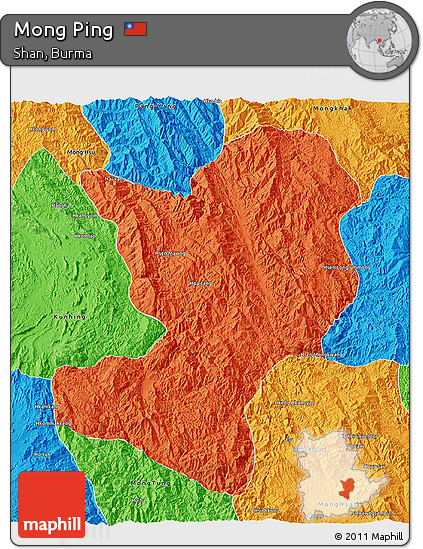 Political 3D Map of Mong Ping
