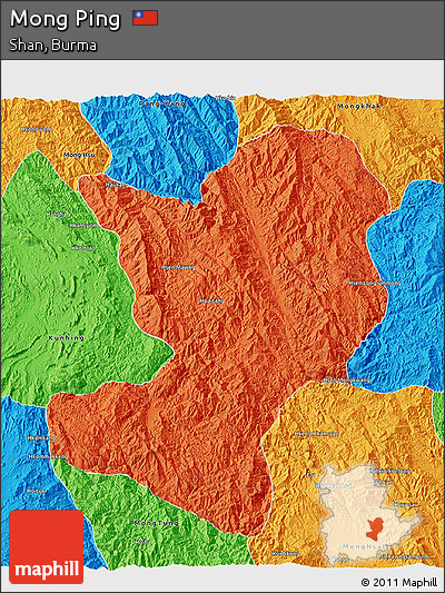 Political 3D Map of Mong Ping