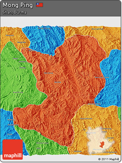 Political 3D Map of Mong Ping