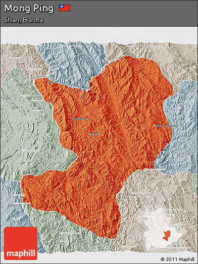 Political 3D Map of Mong Ping, lighten, semi-desaturated